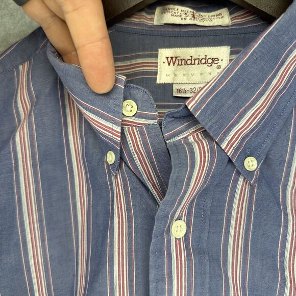 Vintage Windridge Mervyns Mens Shirt Size 16.5 32/33 Blue Button Up Long Sleeve - Picture 8 of 8